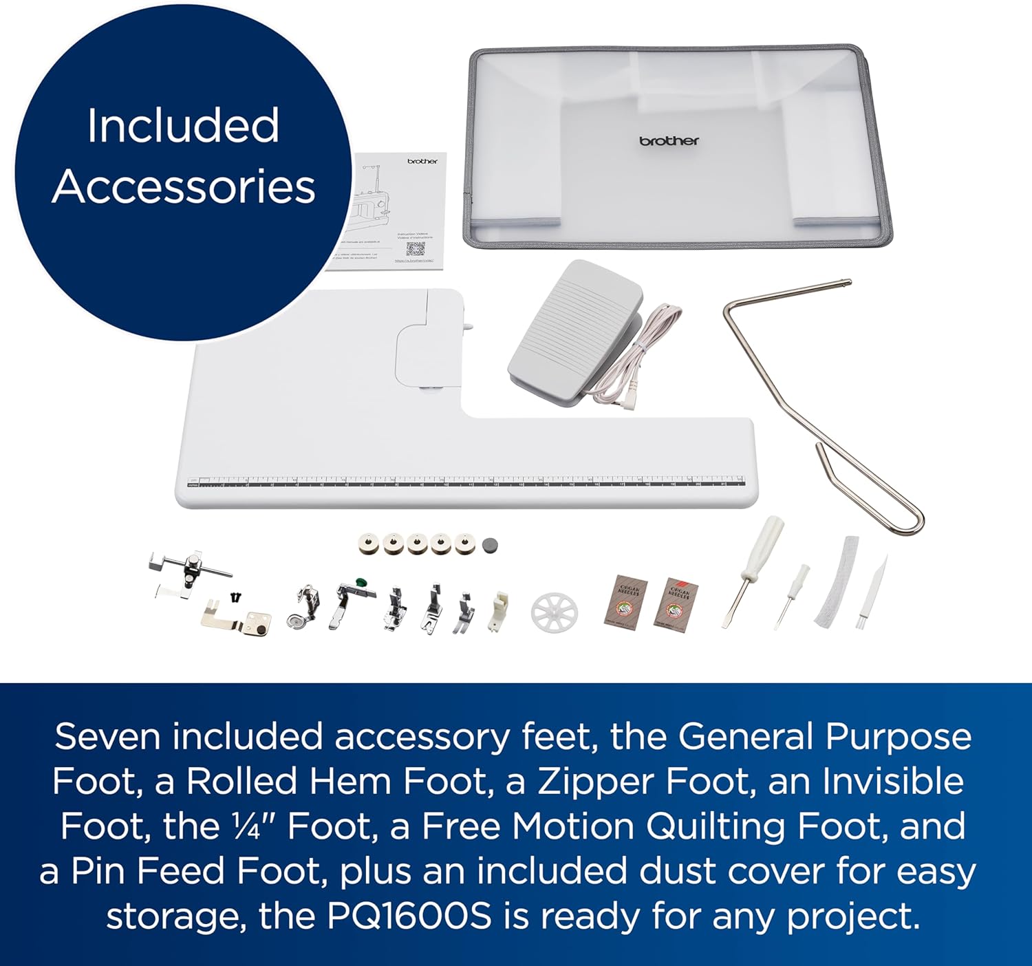 Brother PQ1600S High Speed Straight Stitch Sewing and Quilting Machine Included Accessories