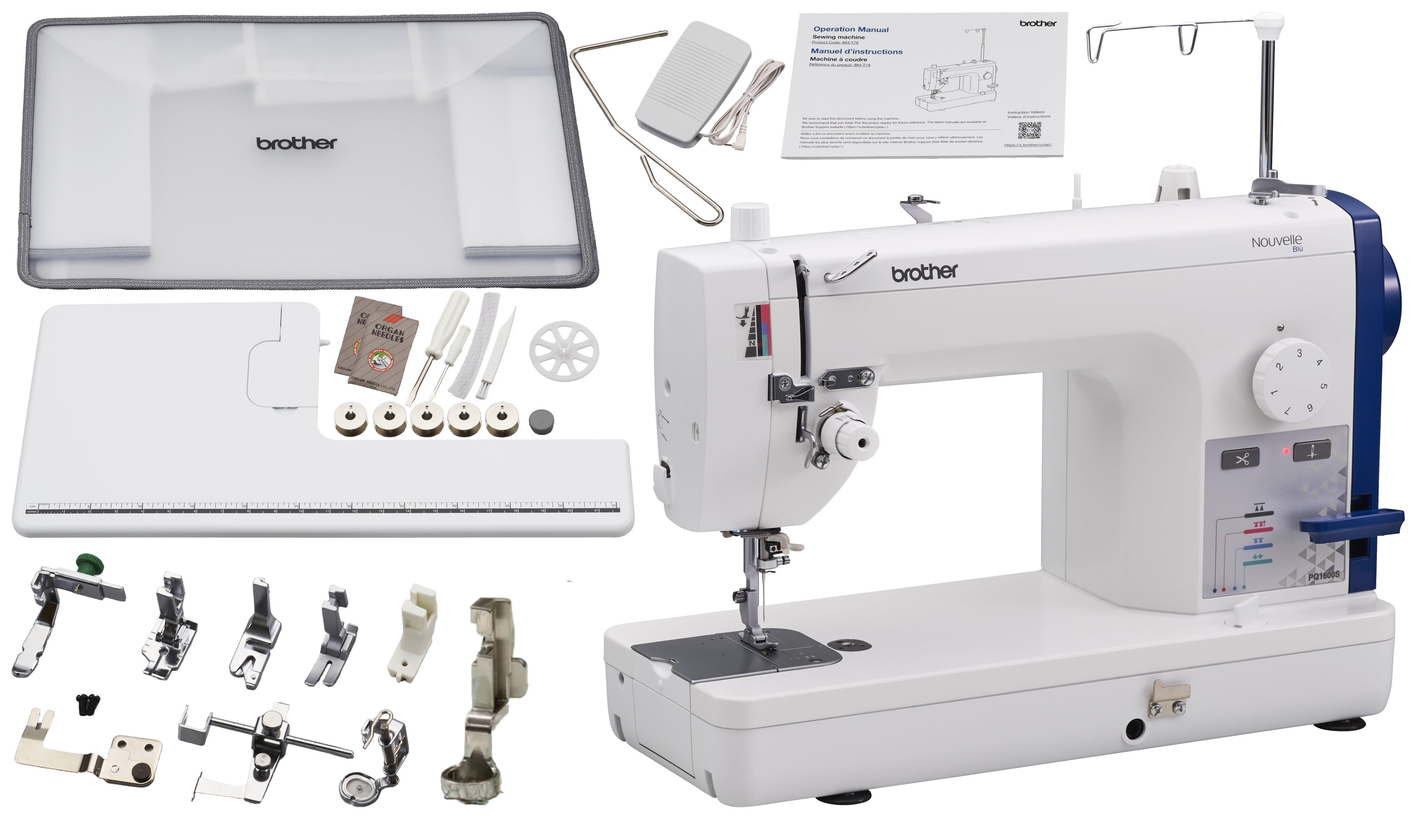 Brother PQ1600S High Speed Straight Stitch Sewing and Quilting Machine Ruler Foot Bundle