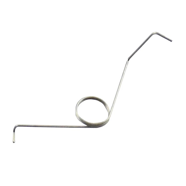 A silver metal coil spring with bent ends, isolated on a solid white background.