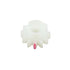 A small white plastic gear or sprocket with a single pink accent tab at the bottom, isolated on a white background.