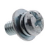 A single metal fastener screw head with a slotted cross recess, shown on a plain white background.