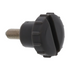 Black plastic knob with threaded shaft on a white background
