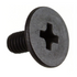 A single black metal flat-head screw with a slotted cross recess, shown on a plain white background.