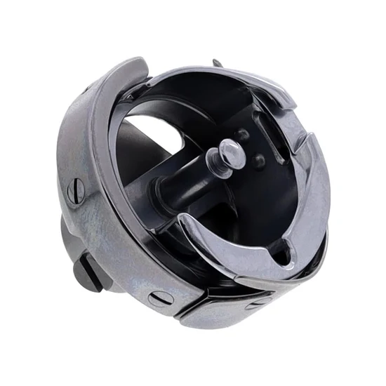 A heavy-duty metal mechanical component, likely a clamp or bracket assembly, featuring a dark gray cast iron body with a polished silver-toned outer ring and a central black shaft, shown on a plain white background.