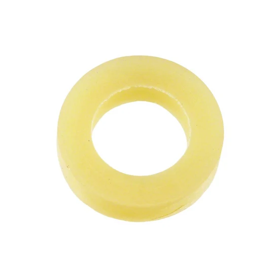 A small translucent yellow rubber O-ring or gasket on a plain white background.
