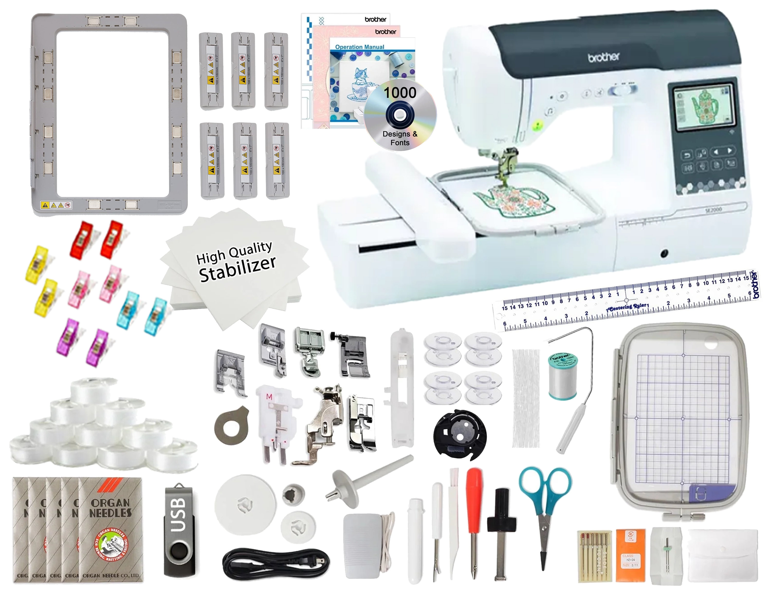 Brother SE2000 Sewing and Embroidery Machine Magnetic Frame Bundle