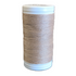 A spool of light tan or beige sewing thread wound on a white plastic core, isolated on a white background.