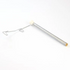 A metal stirring rod with a long silver shaft, a small white plastic or rubber end, and a bent wire hook on the opposite side, photographed on a plain white background.
