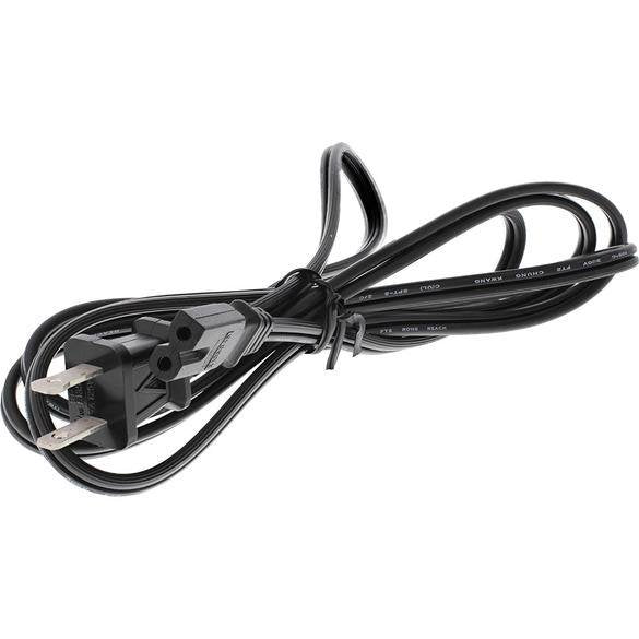 Black power cord with plug on a white background