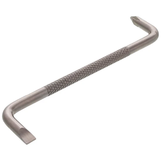 A flathead screwdriver with a textured, knurled grip handle and a metallic silver finish, shown diagonally on a plain white background.