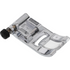 A silver metallic sewing machine press foot with a black plastic locking knob, shown on a plain white background.