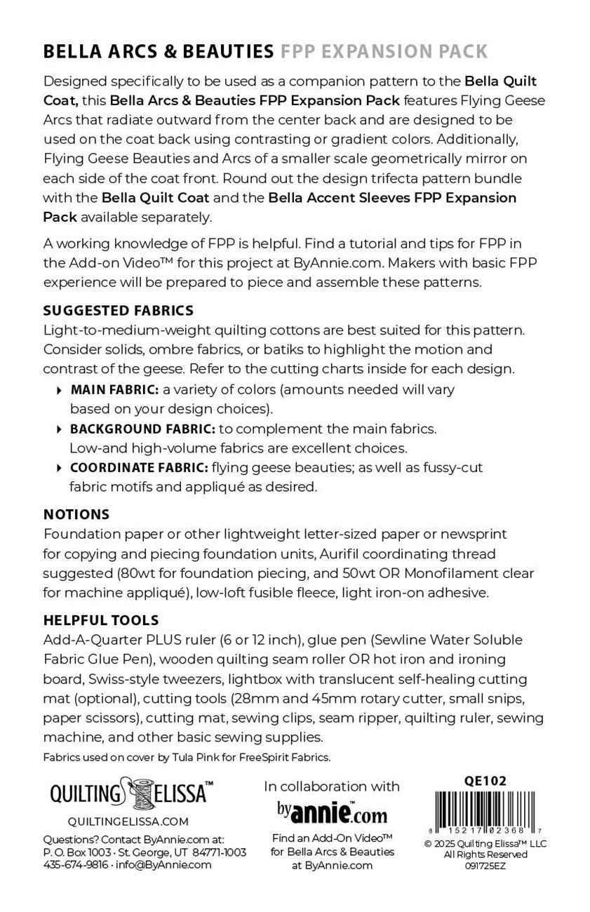 ByAnnie's Bella Arcs and Beauties Bella Quilt Coat Expansion Pack Pattern QE102