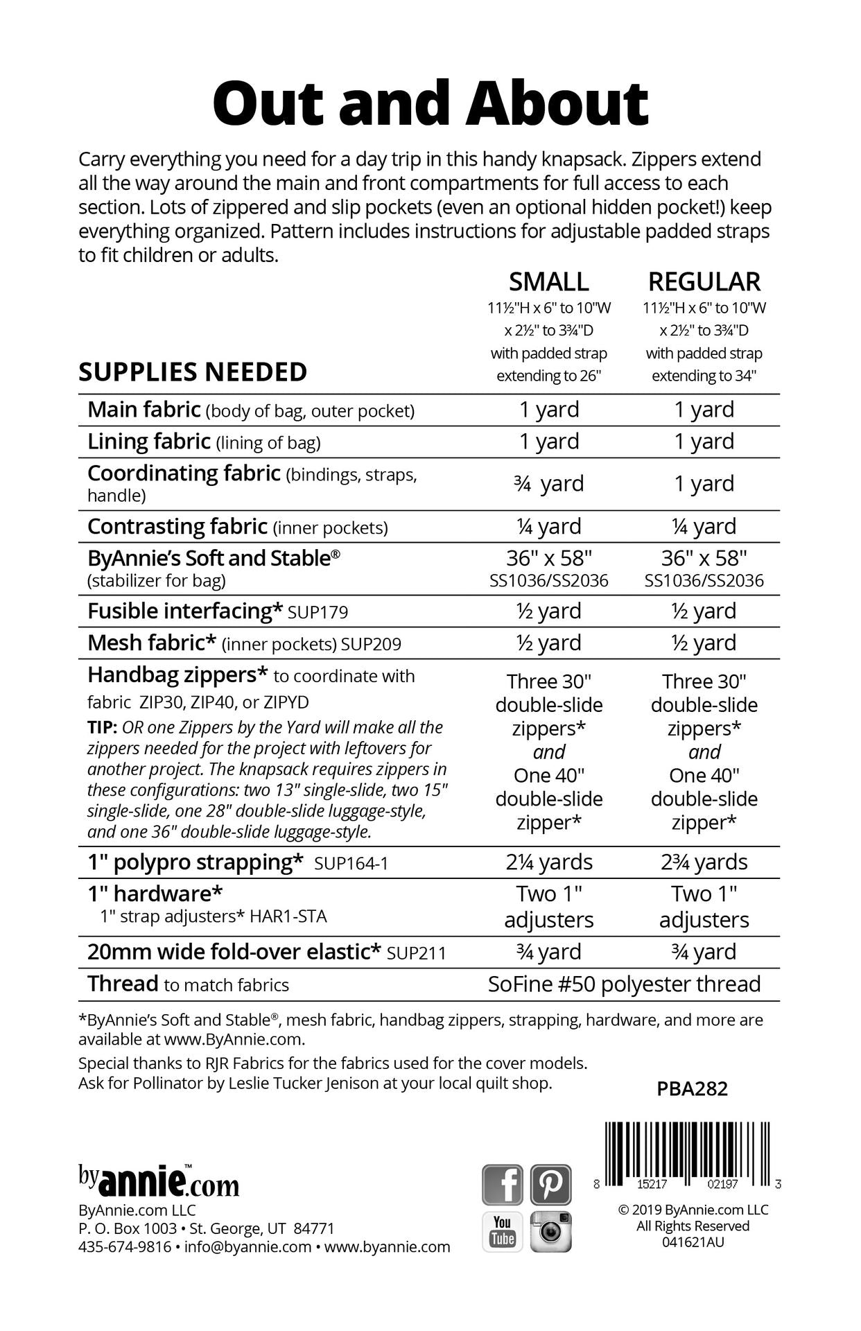 ByAnnie's Out and About Backpack Pattern PBA282