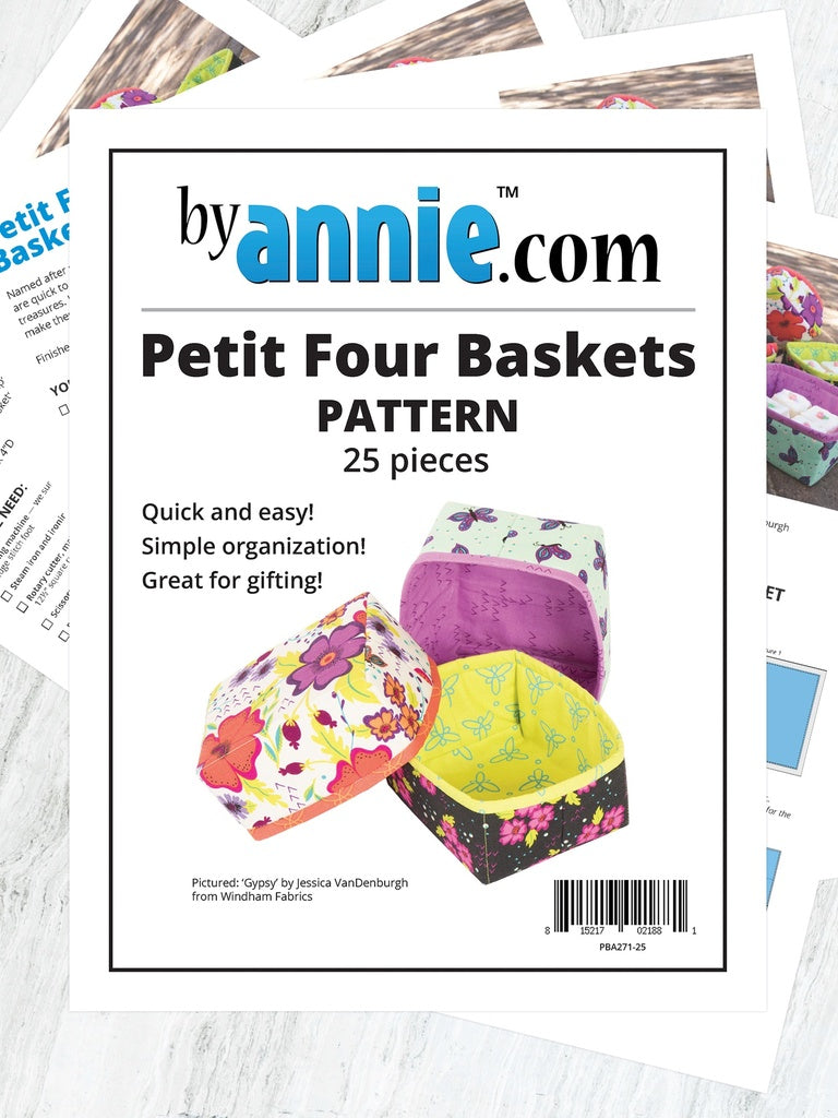 Pattern book for Petit Four Baskets by annie.com on a white background