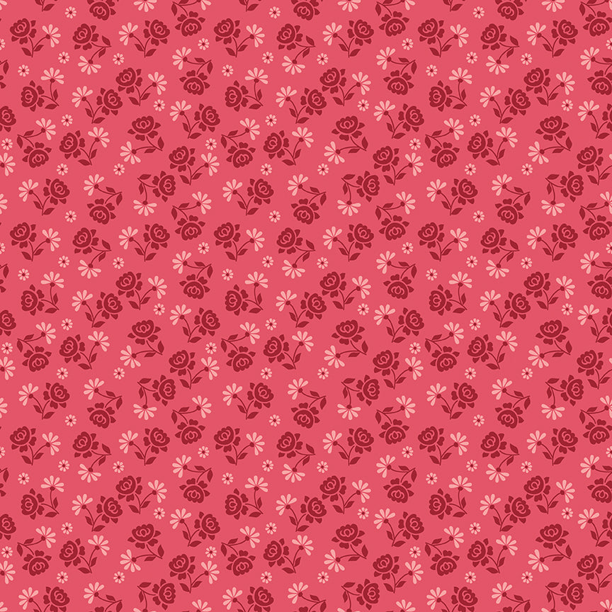 Fabric Riley Blake Lori Holt in Color Tea Rose Roses Berry & Sage by the Quarter Yard C17380-TEAROSE