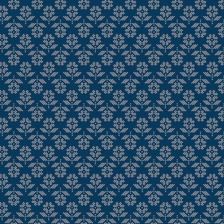 Fabric Riley Blake Oxford Blue Flowers Denim & Daisy by the Quarter Yard C18131-OXFORDBLUE