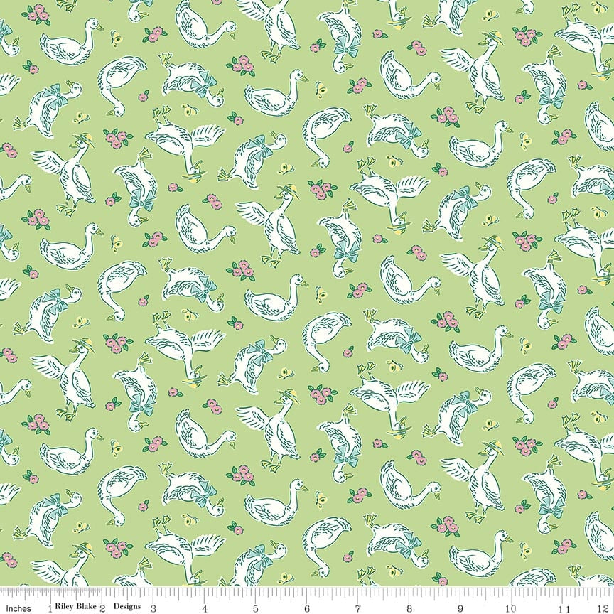 Fabric Riley Blake Green Geese Traditional 30's by the Quarter Yard C18240-GREEN