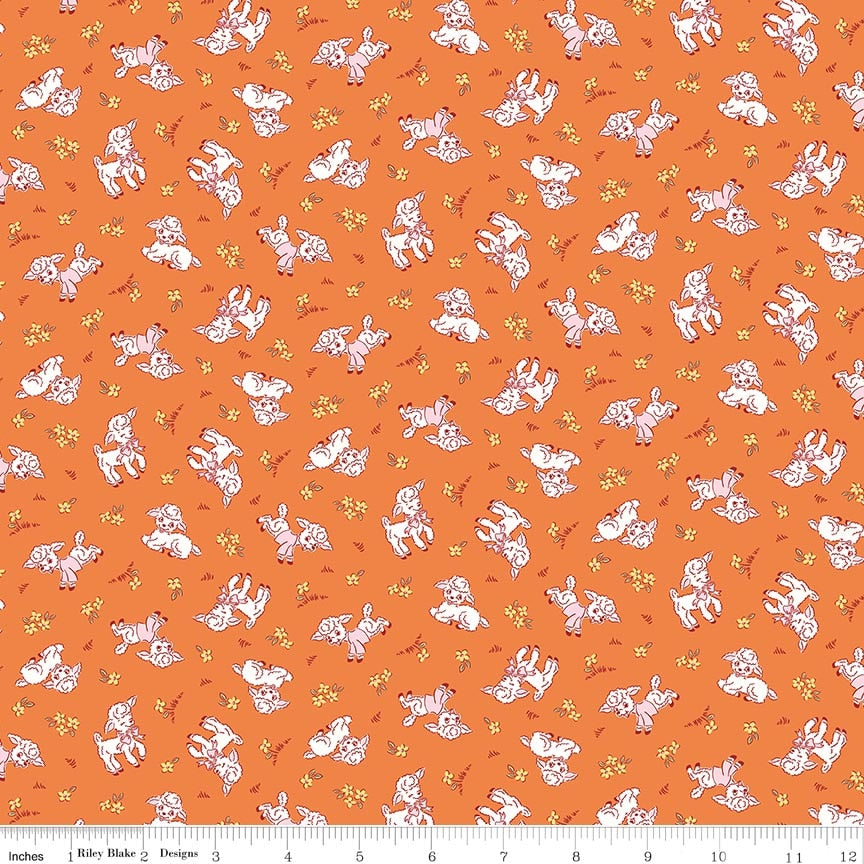 Fabric Riley Blake Orange Lambs Traditional 30's by the Quarter Yard C18241-ORANGE