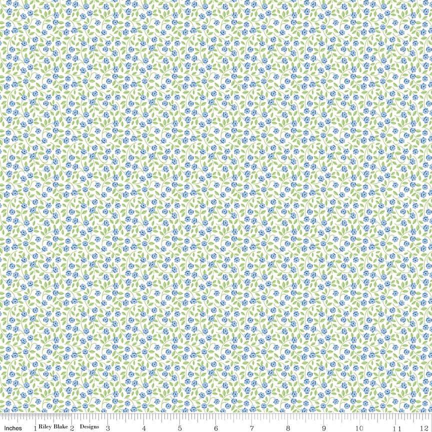Fabric Riley Blake Blue Flowers Traditional 30's by the Quarter Yard C18242-BLUE
