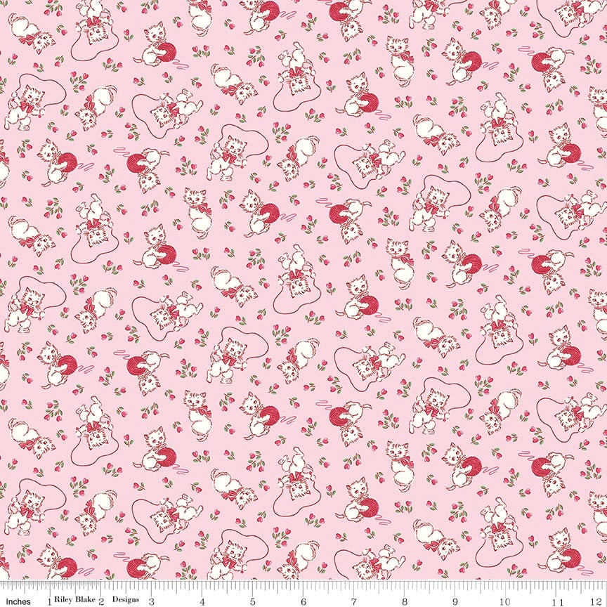Fabric Riley Blake Pink Kittens Traditional 30's by the Quarter Yard C18243-PINK