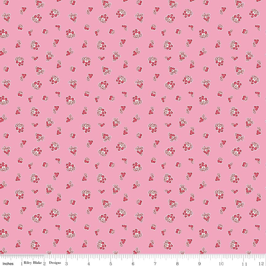 Fabric Riley Blake Pink Berries Traditional 30's by the Quarter Yard C18244-PINK