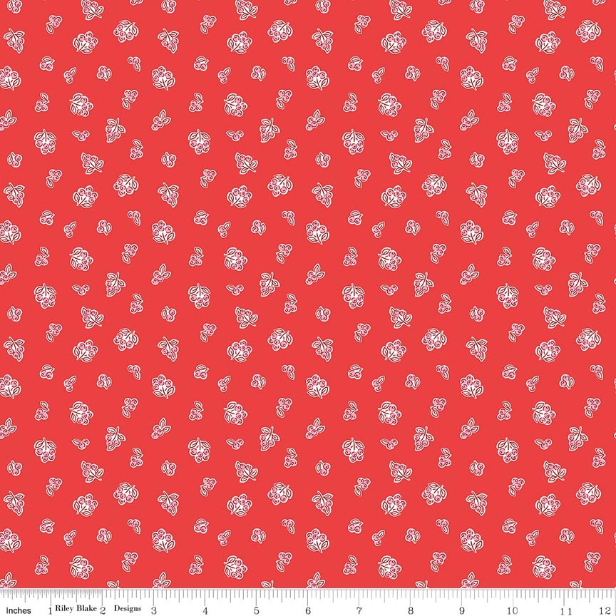 Fabric Riley Blake Red Berries Traditional 30's by the Quarter Yard C18244-RED