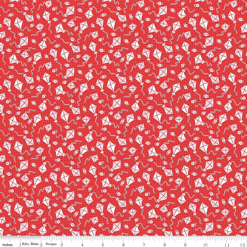 Fabric Riley Blake Red Kites Traditional 30's by the Quarter Yard C18245-RED