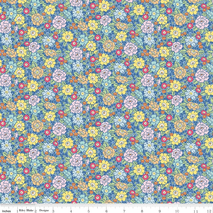 Fabric Riley Blake Blue Floral Traditional 30's by the Quarter Yard C18246-BLUE