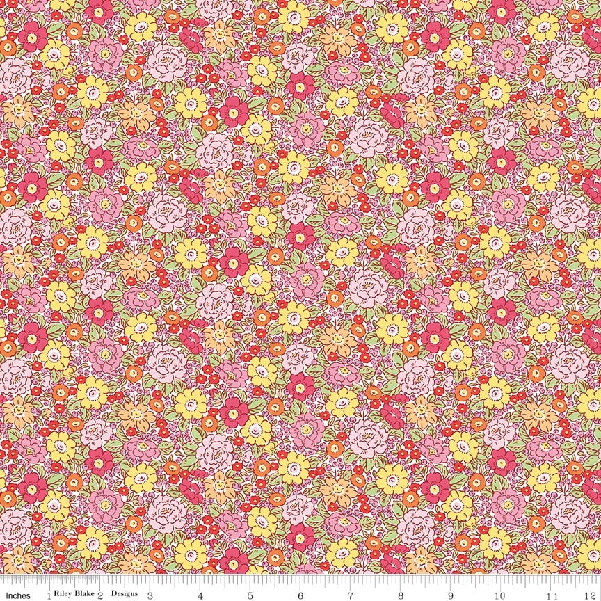 Fabric Riley Blake Pink Floral Traditional 30's by the Quarter Yard C18246-PINK