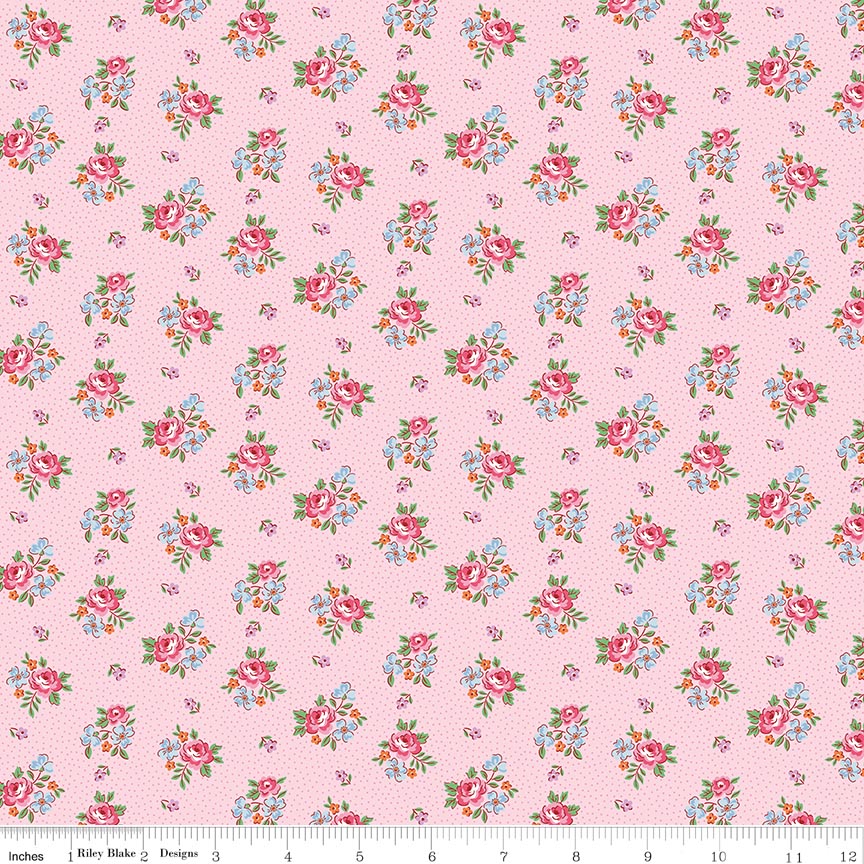 Fabric Riley Blake Pink Scattered Floral Traditional 30's by the Quarter Yard C18248-PINK