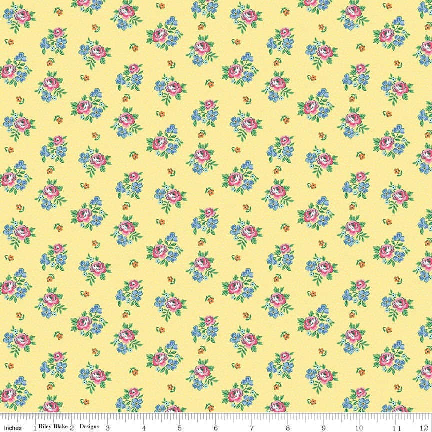 Fabric Riley Blake Yellow Scattered Floral Traditional 30's by the Quarter Yard C18248-YELLOW