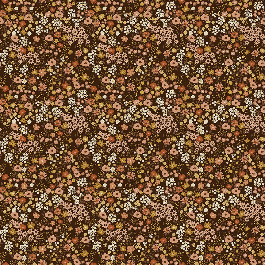 Fabric Riley Blake Coffee Flower Garden Worth Repeating by the Quarter Yard C18262-COFFEE