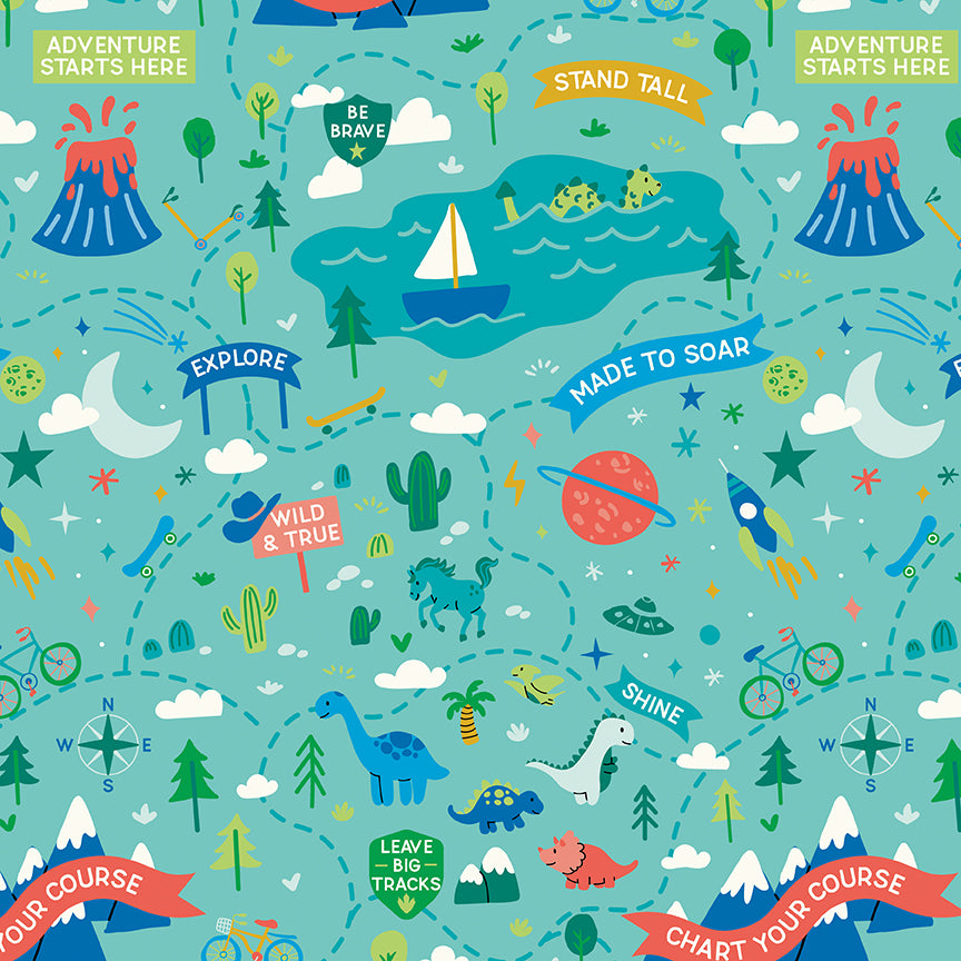 Fabric Riley Blake Lagoon Adventure Awaits Brave Your Way by the Quarter Yard C18310-LAGOON