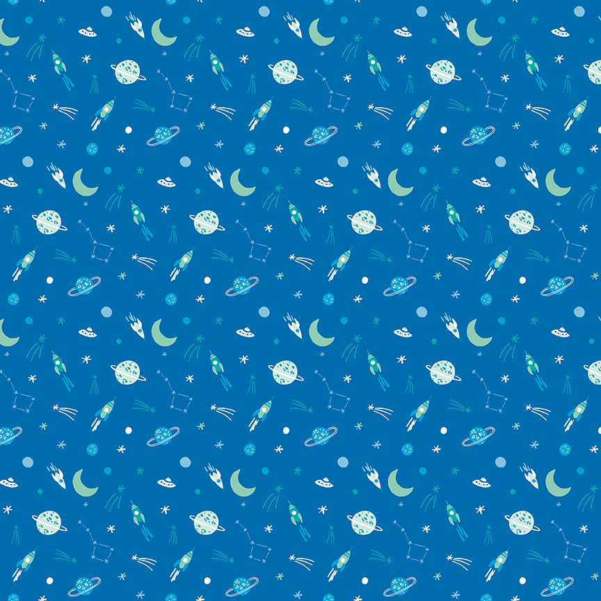 Fabric Riley Blake Cobalt To the Moon Brave Your Way by the Quarter Yard C18313-COBALT