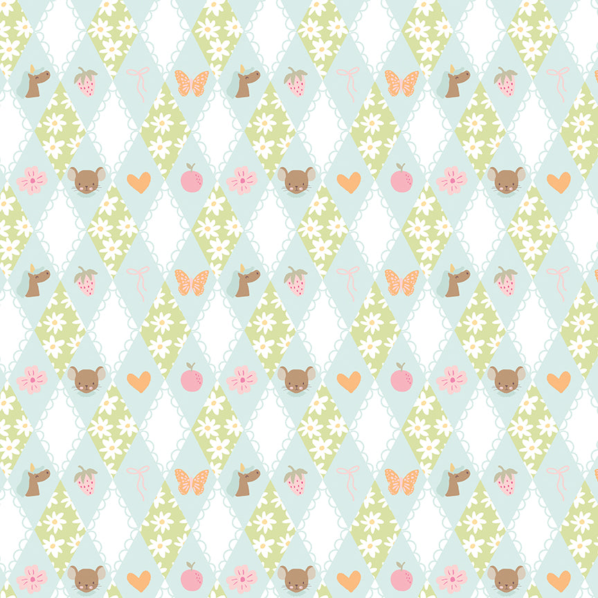 Fabric Riley Blake Aqua Diamonds Little Posies by the Quarter Yard C18321-AQUA