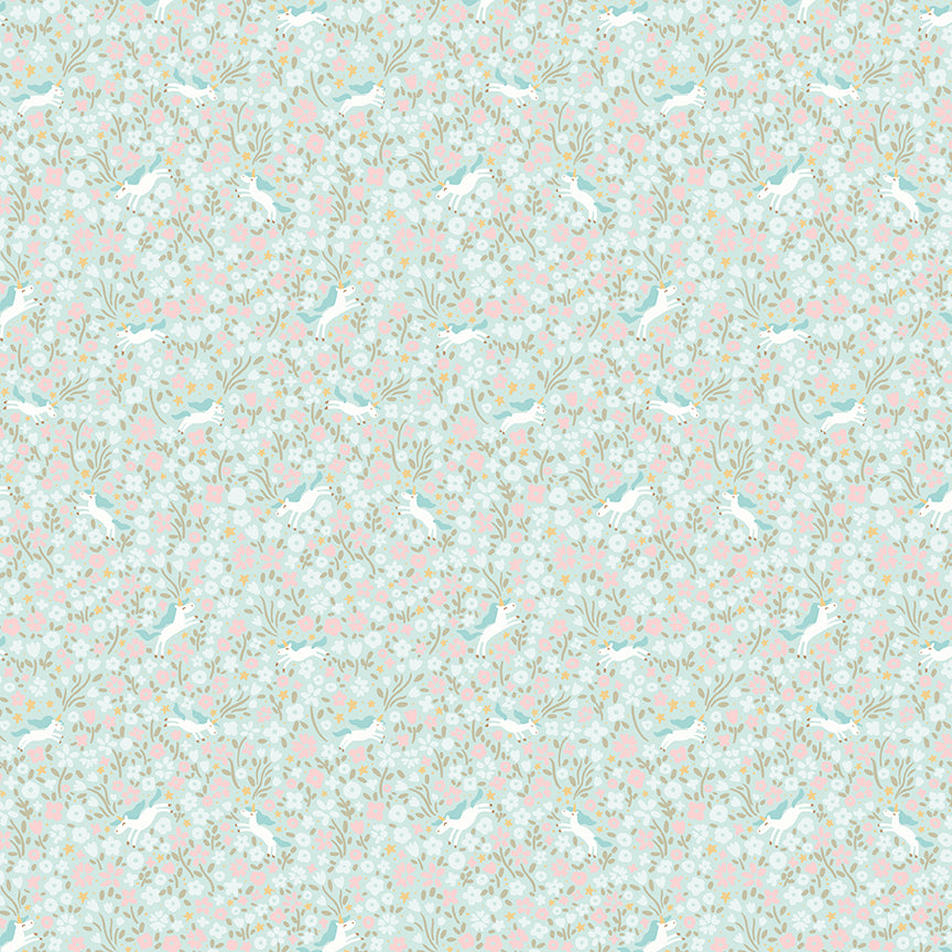 Fabric Riley Blake Aqua Unicorns Little Posies by the Quarter Yard C18325-AQUA