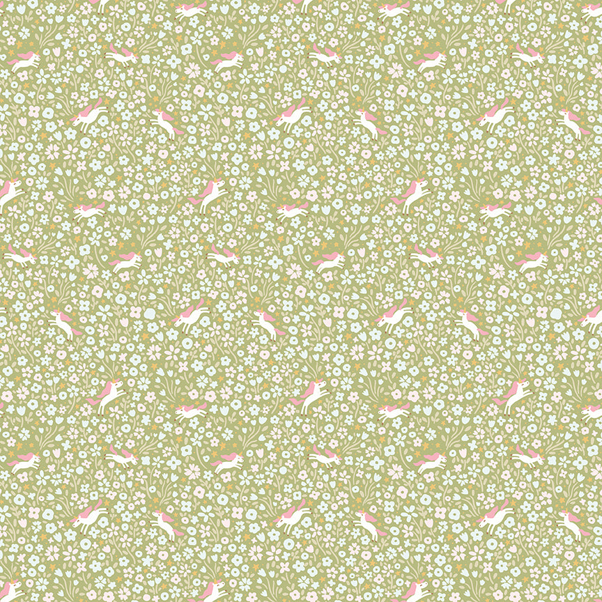 Fabric Riley Blake Green Unicorns Little Posies by the Quarter Yard C18325-GREEN