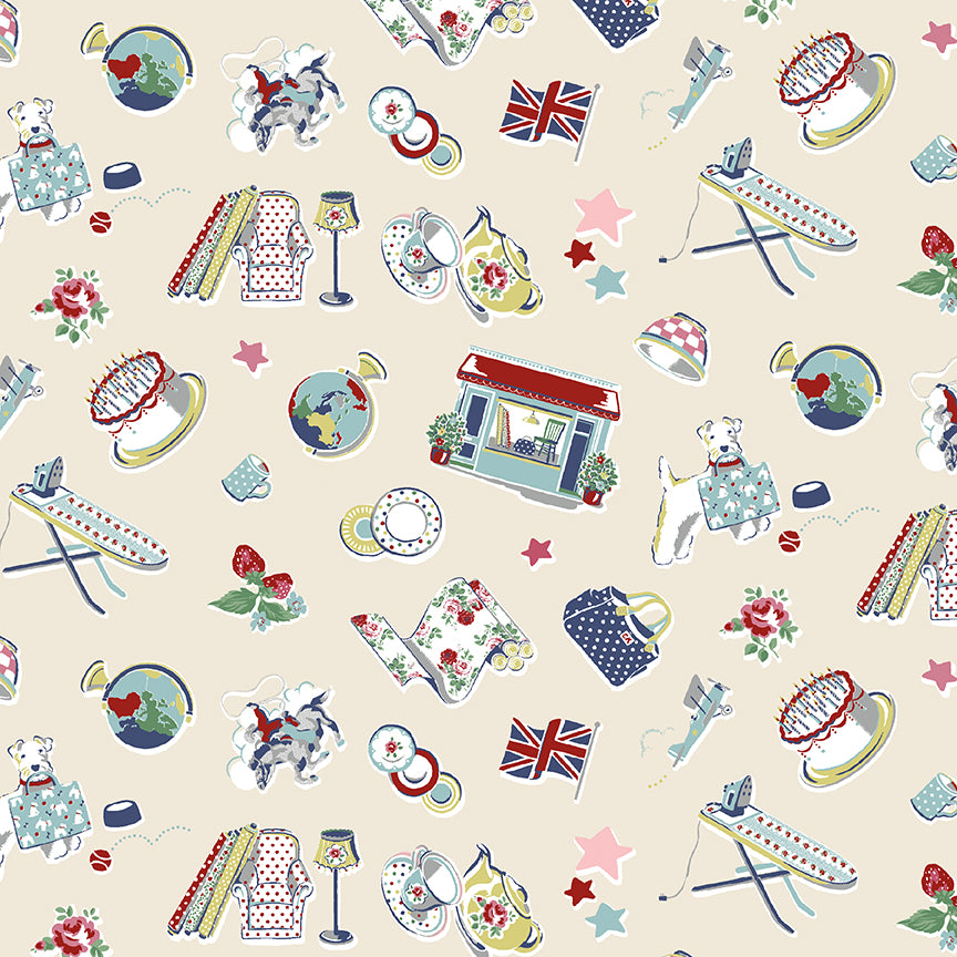 Fabric Riley Blake Cream Icons Cath Kidston Signature Collection by the Quarter Yard C18371-CREAM