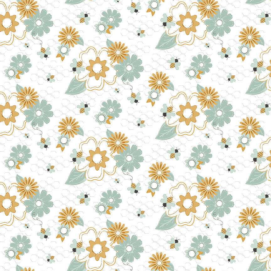 Fabric Riley Blake White Main Bees and Blossoms by the Quarter Yard C18430-WHITE