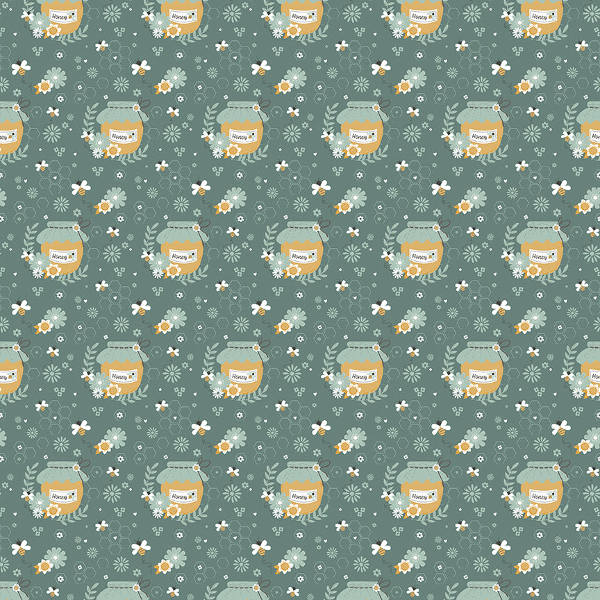 Fabric Riley Blake Teal Honey Pot Bees and Blossoms by the Quarter Yard C18431-TEAL