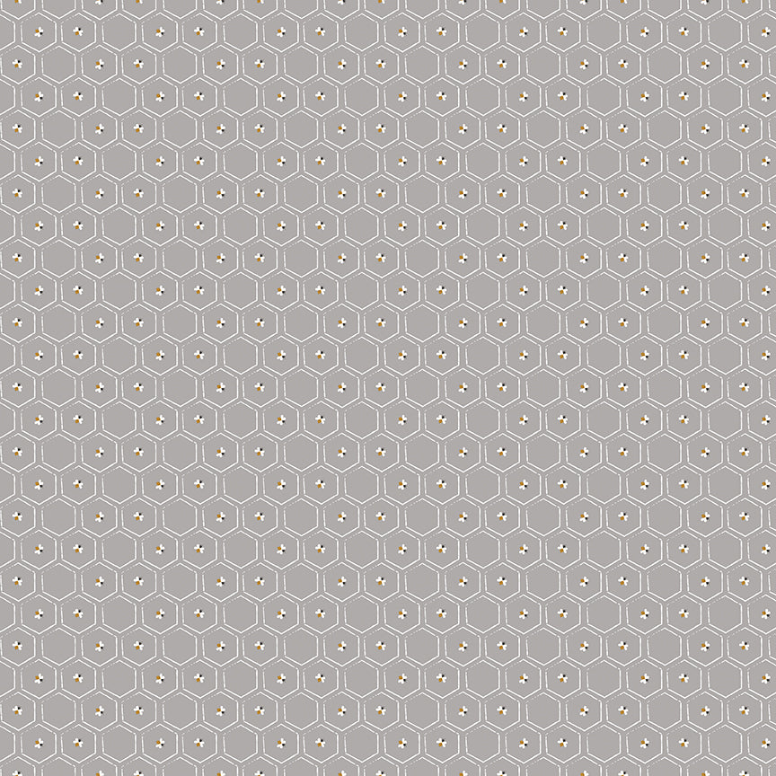 Fabric Riley Blake Gray Honeycomb Bees and Blossoms by the Quarter Yard C18433-GRAY