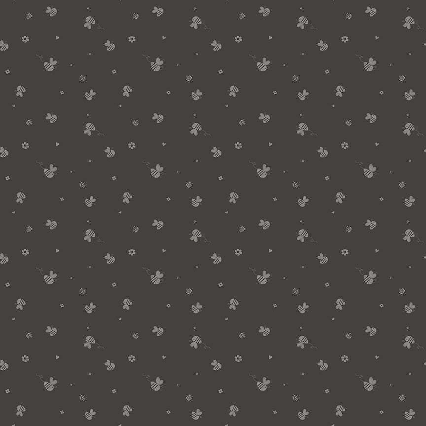 Fabric Riley Blake Charcoal Bee Toss Bees and Blossoms by the Quarter Yard C18434-CHARCOAL