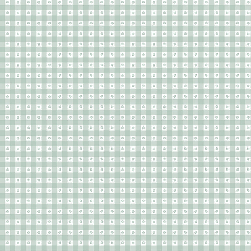 Fabric Riley Blake Mist Gingham Bees and Blossoms by the Quarter Yard C18436-MIST
