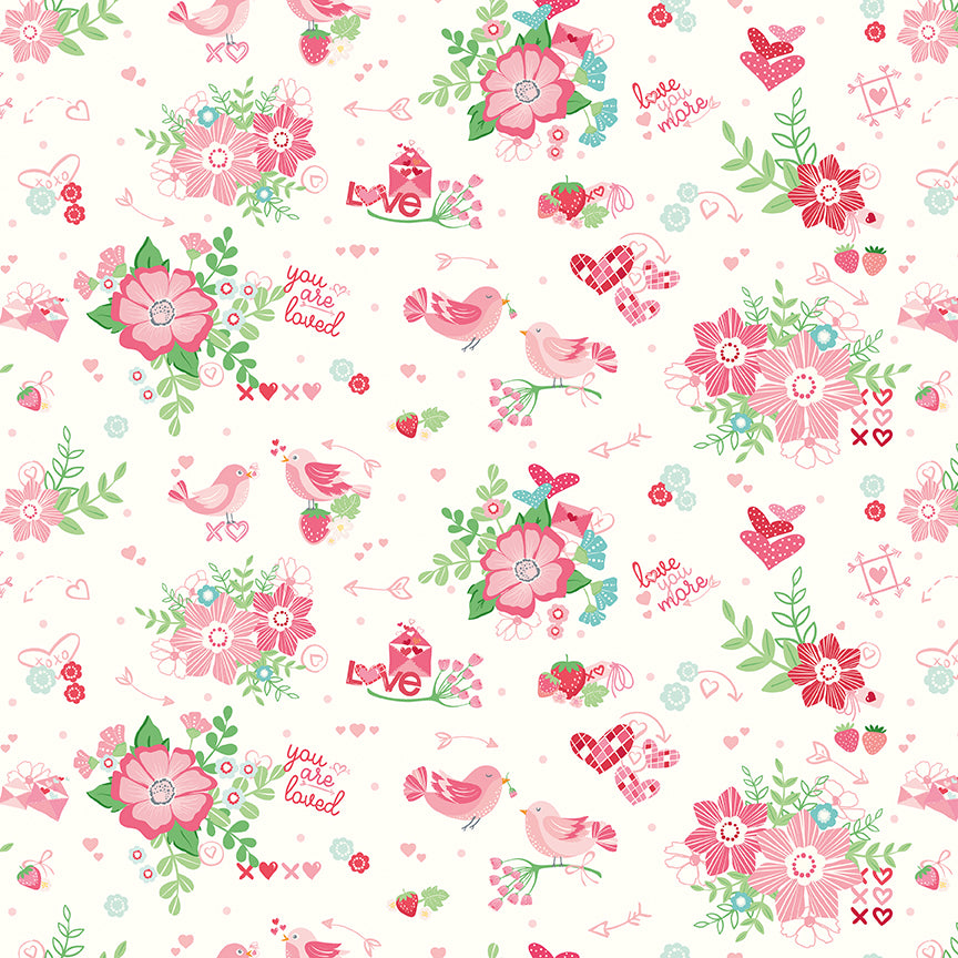 Fabric Riley Blake Off White Main Bloom & Heart by the Quarter Yard C18440-OFFWHITE