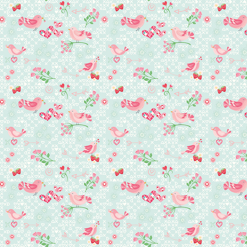 Fabric Riley Blake Aqua Tweetheart Bloom & Heart by the Quarter Yard C18441-AQUA