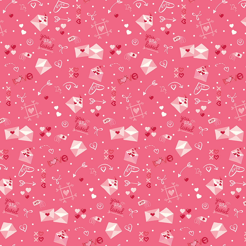 Fabric Riley Blake Sugar Pink Postmarked Love Bloom & Heart by the Quarter Yard C18442-SUGARPINK