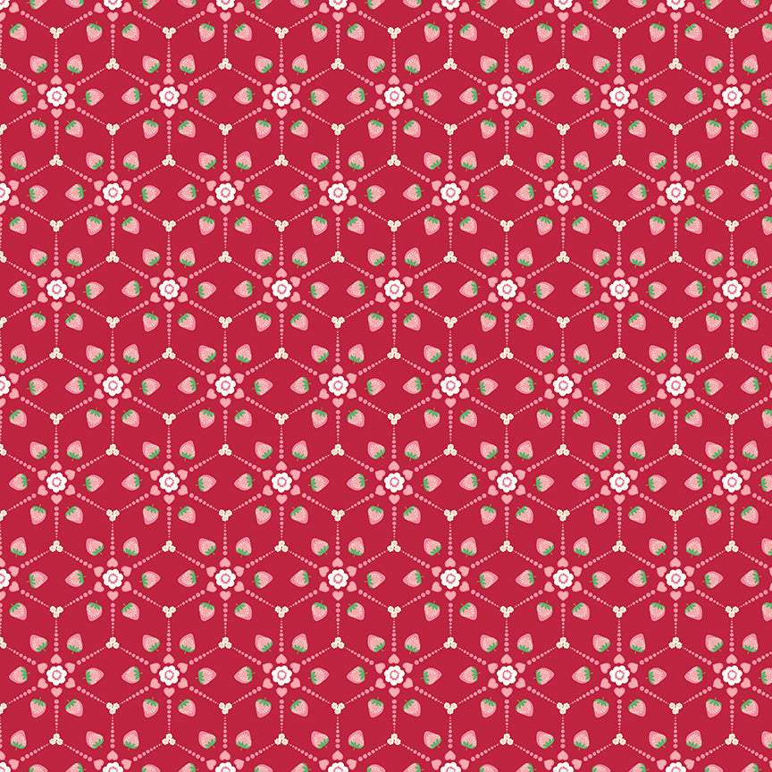 Fabric Riley Blake Strawberry Berry Pop Bloom & Heart by the Quarter Yard C18443-STRAWBERRY
