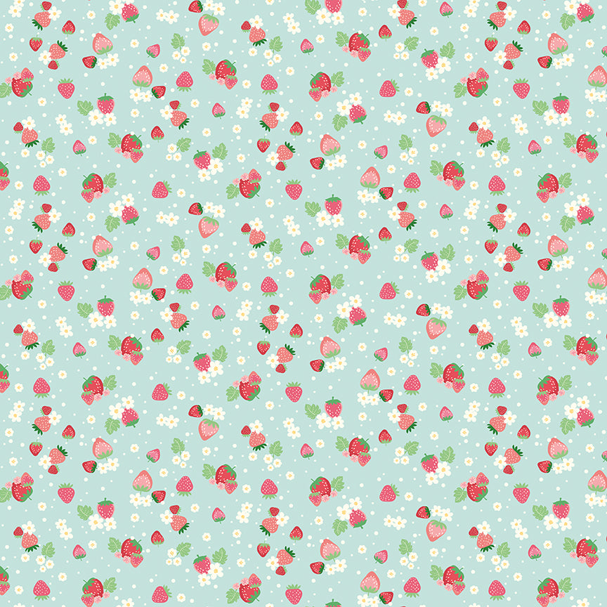 Fabric Riley Blake Aqua Berry Patch Bloom & Heart by the Quarter Yard C18444-AQUA