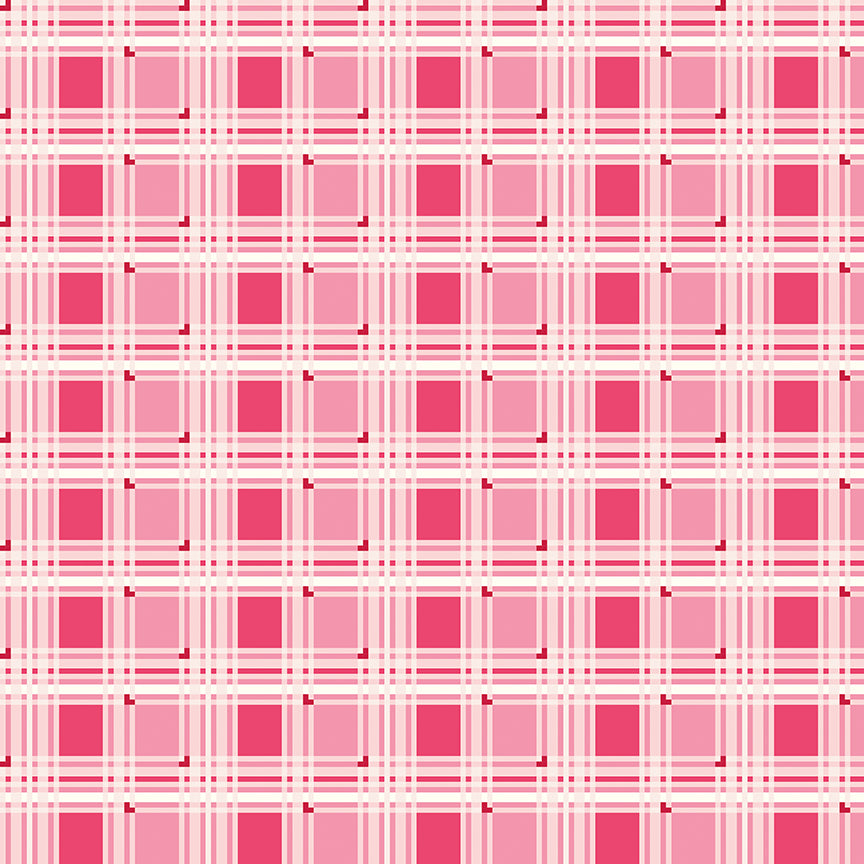 Fabric Riley Blake Raspberry Sweet Tartan Bloom & Heart by the Quarter Yard C18446-RASPBERRY