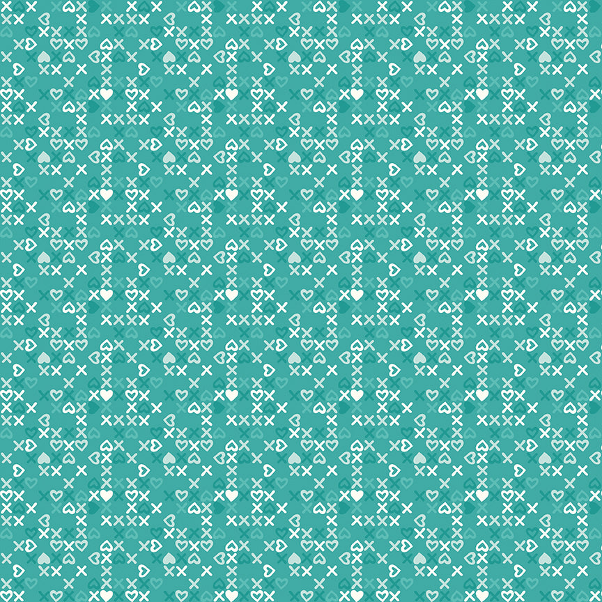 Fabric Riley Blake Teal Sweet XOXO Bloom & Heart by the Quarter Yard C18447-TEAL